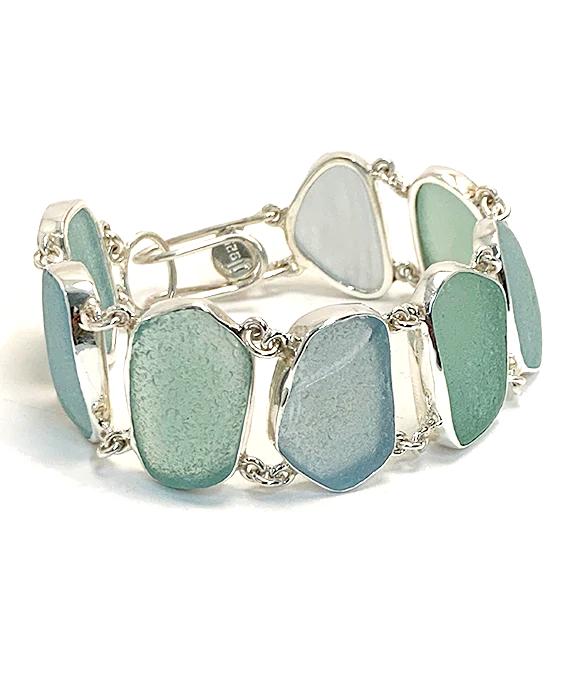 Soft Green and Pale Blue Sea Glass Double Link Bracelet - 7 1/2