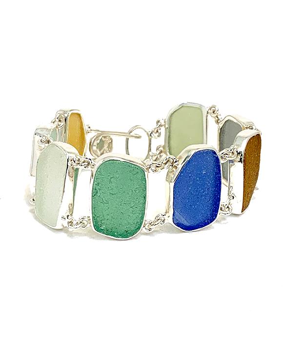 Light Earth Tone Sea Glass Double Link Bracelet - 7 1/2