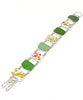 Floral Vintage Pottery with Shades of Green Sea Glass Double Link Bracelet - 7 1/2