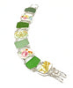 Floral Vintage Pottery with Shades of Green Sea Glass Double Link Bracelet - 7 1/2