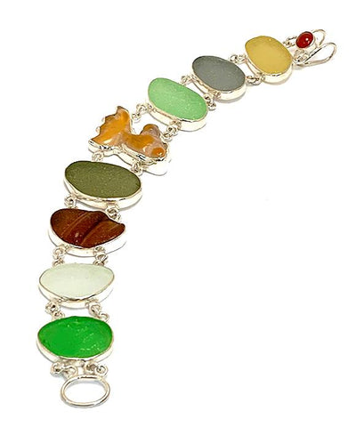 Light Earth Tone Sea Glass with Agate Koi Double Link Bracelet - 8