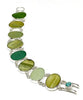 Shades of Green Sea Glass with Khaki Green Mother of Pearl Double Link Bracelet - 7 1/2