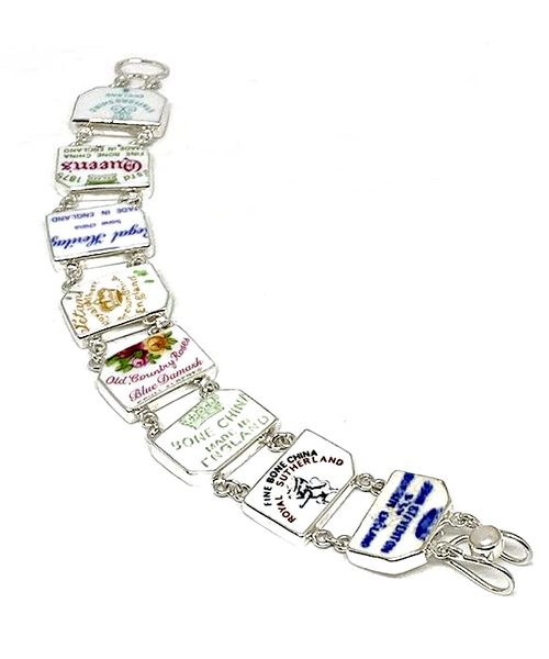 English Vintage Pottery Makers Mark Tag Double Link Bracelet - 8