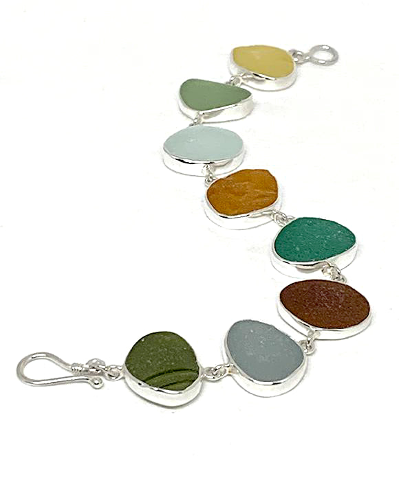 Earth Tone Sea Glass Natural Shape Bracelet - 7 1/2