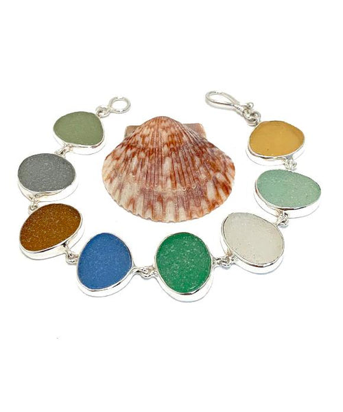 Earth Tone Sea Glass Bracelet - 7 1/2