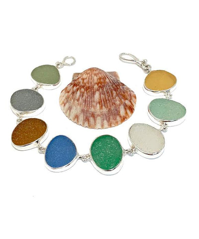 Earth Tone Sea Glass Bracelet - 7 1/2