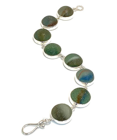Dark Earth Tone Sea Glass Marble Bracelet - 7 1/2