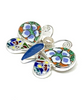 Butterfly Pin with Bold Vintage Pottery and Blue Sea Glass