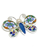 Butterfly Pin with Bold Vintage Pottery and Blue Sea Glass