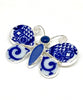 Butterfly Pin with Blue Sea Glass and Blue & White Vintage Pottery