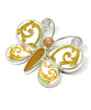Butterfly Pin with Bold Green & Gold Vintage Pottery and Amber Sea Glass