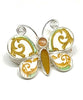 Butterfly Pin with Bold Green & Gold Vintage Pottery and Amber Sea Glass