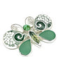 Butterfly Pin with Green Sea Glass and Green & White Vintage Pottery