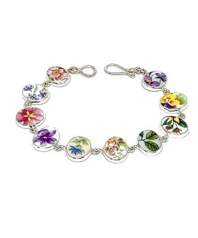 Floral Vintage Pottery Small Oval Shape Bracelet - 7 3/4