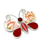 Butterfly Pin with Red Floral Vintage Pottery and Red Glass