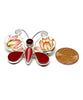 Butterfly Pin with Red Floral Vintage Pottery and Red Glass