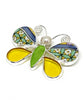 Butterfly Pin with Green Sea Glass, Yellow Stained Glass and Vintage Pottery