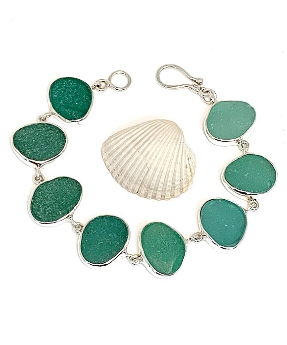 Shades of Turquoise Green Sea Glass Bracelet - 7 1/2