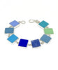 Opaque Blues, Aqua & Green Stained Glass Rectangle Shaped Bracelet - 7 1/2