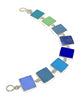 Opaque Blues, Aqua & Green Stained Glass Rectangle Shaped Bracelet - 7 1/2