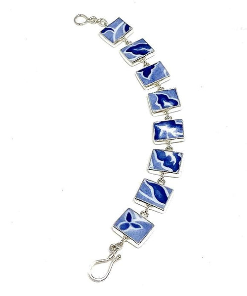 Blue and White Batik Leaf Vintage Pottery Bracelet - 7