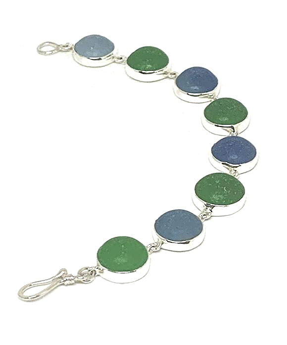 Green & Blue Sea Glass Marble Bracelet - 7 1/2