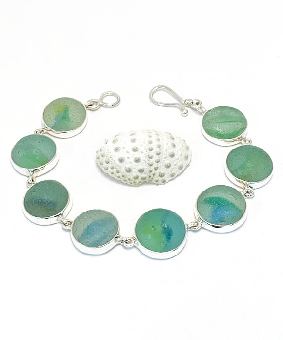 Aqua, Blue and Green Sea Glass Marble Bracelet - 7 1/2