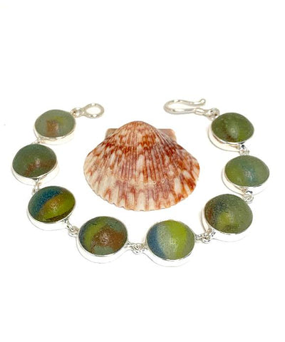 Earth Tone Sea Glass Marble Bracelet - 7 1/2