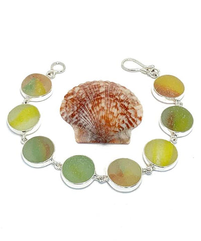 Orange, Yellow and Green Sea Glass Marble Bracelet - 7 1/2