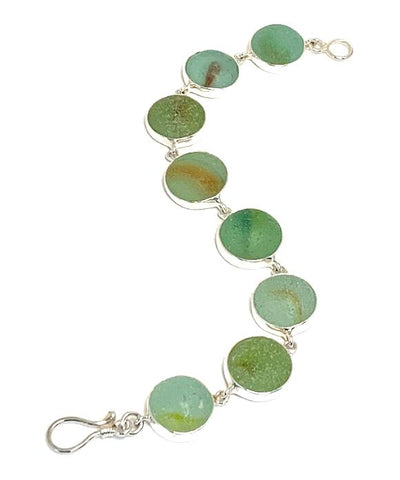 Aqua with Colorful Stripes Sea Glass Marble Bracelet - 7 1/2