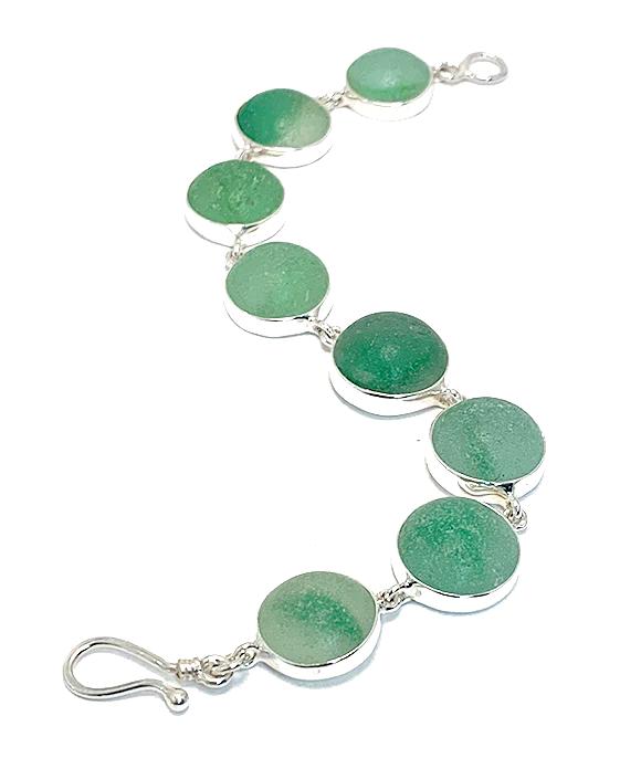 Green Stripes Sea Glass Marble Bracelet - 7 1/2