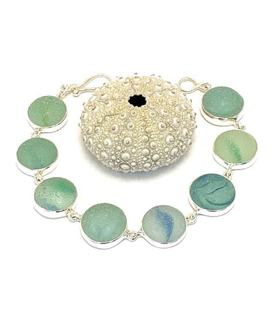 Blue and Green Sea Glass Marble Bracelet - 7 1/2