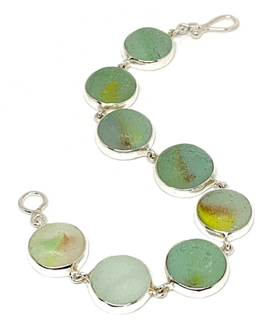 Green & Aqua with Color Swirl Sea Glass Marble Bracelet - 7 1/2