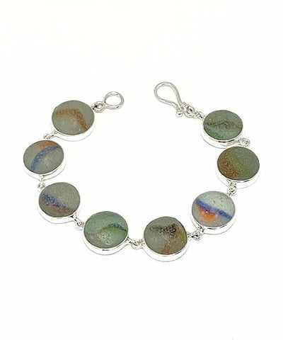 Dark Red and Blue Sea Glass Marble Bracelet - 7 1/2
