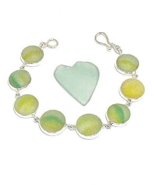 Yellow and Green Sea Glass Marble Bracelet - 7 1/2