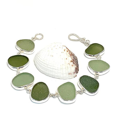 Light and Dark Olive Sea Glass Bracelet - 7 1/2