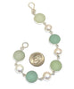 Pale Aqua, Green and Clear Sea Glass Marbles and Pearl Bracelet - 7 1/2