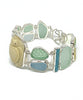 Aqua & Blue Sea Glass and Sea Pottery with Hand Carved Turtle Cluster Bracelet
