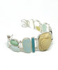 Aqua & Blue Sea Glass and Sea Pottery with Hand Carved Turtle Cluster Bracelet