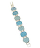 Bright Aqua and Light Blue Textured Sea Glass Barbell Cuff Bracelet
