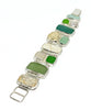 Green & Aqua Sea Glass, Sea Pottery, Pearl & Fossilized Ivory Turtle Barbell Cuff Bracelet