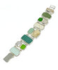 Green & Aqua Sea Glass, Sea Pottery, Pearl & Fossilized Ivory Turtle Barbell Cuff Bracelet