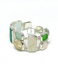 Green & Aqua Sea Glass, Sea Pottery, Pearl & Fossilized Ivory Turtle Barbell Cuff Bracelet