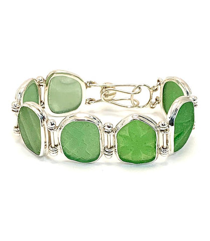Green Textured Sea Glass Barbell Cuff Bracelet
