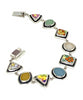 Bright Floral Vintage Pottery with Pastel Sea Glass Silver Framed Bracelet - 7 3/4