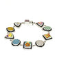 Bright Floral Vintage Pottery with Pastel Sea Glass Silver Framed Bracelet - 7 3/4