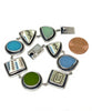 Mid Century Modern Pottery with Green & Blue Stained Glass Silver Framed Bracelet