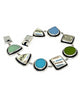Mid Century Modern Pottery with Green & Blue Stained Glass Silver Framed Bracelet