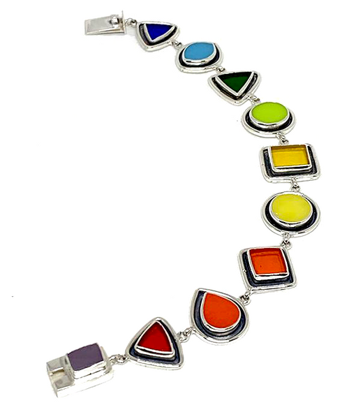 Rainbow Stained Glass Silver Framed Bracelet