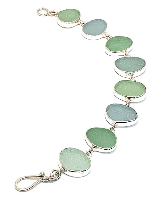 Soft Green & Pale Blue Sea Glass Bracelet - 7 1/2
